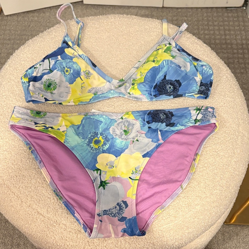 Aerie Floral Bikini Set in Blue and Yellow
